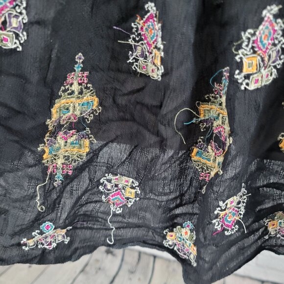 Free People Black Embroidered Long Balloon Sleeve Boho Tunic Top Blouse XS - Picture 5 of 13